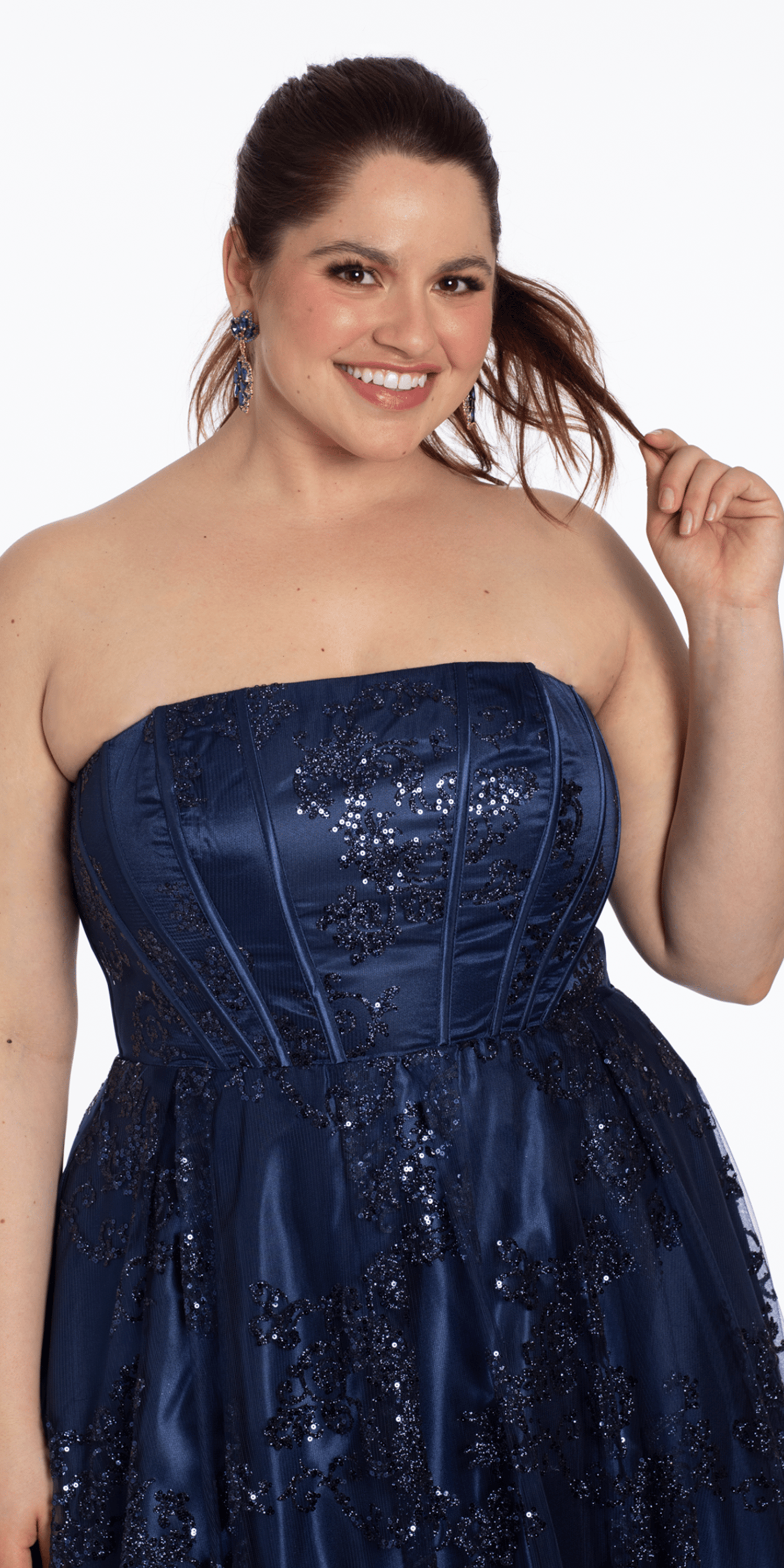 Strapless Glitter Mesh Corset Ballgown