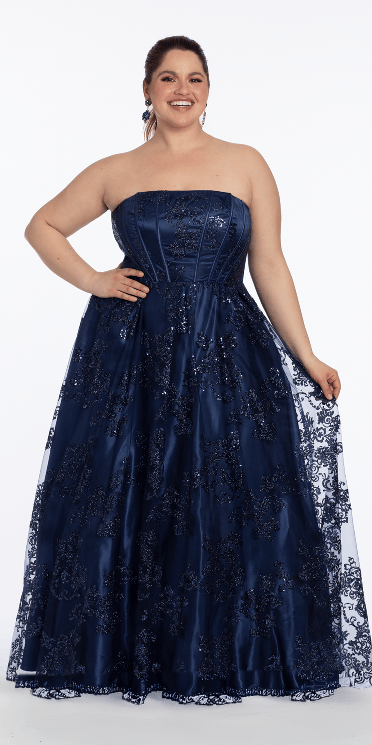 Strapless Glitter Mesh Corset Ballgown
