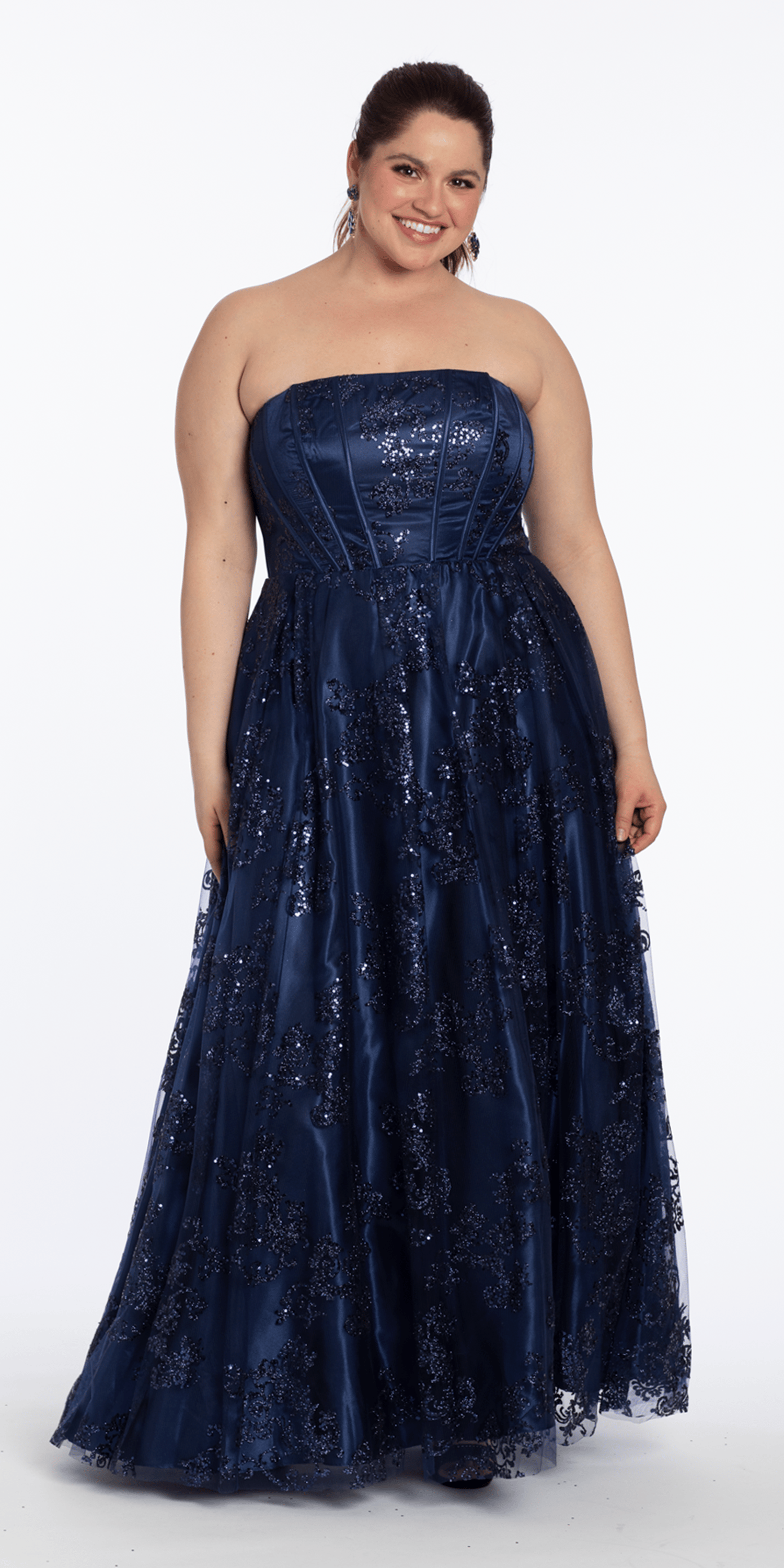 Strapless Glitter Mesh Corset Ballgown