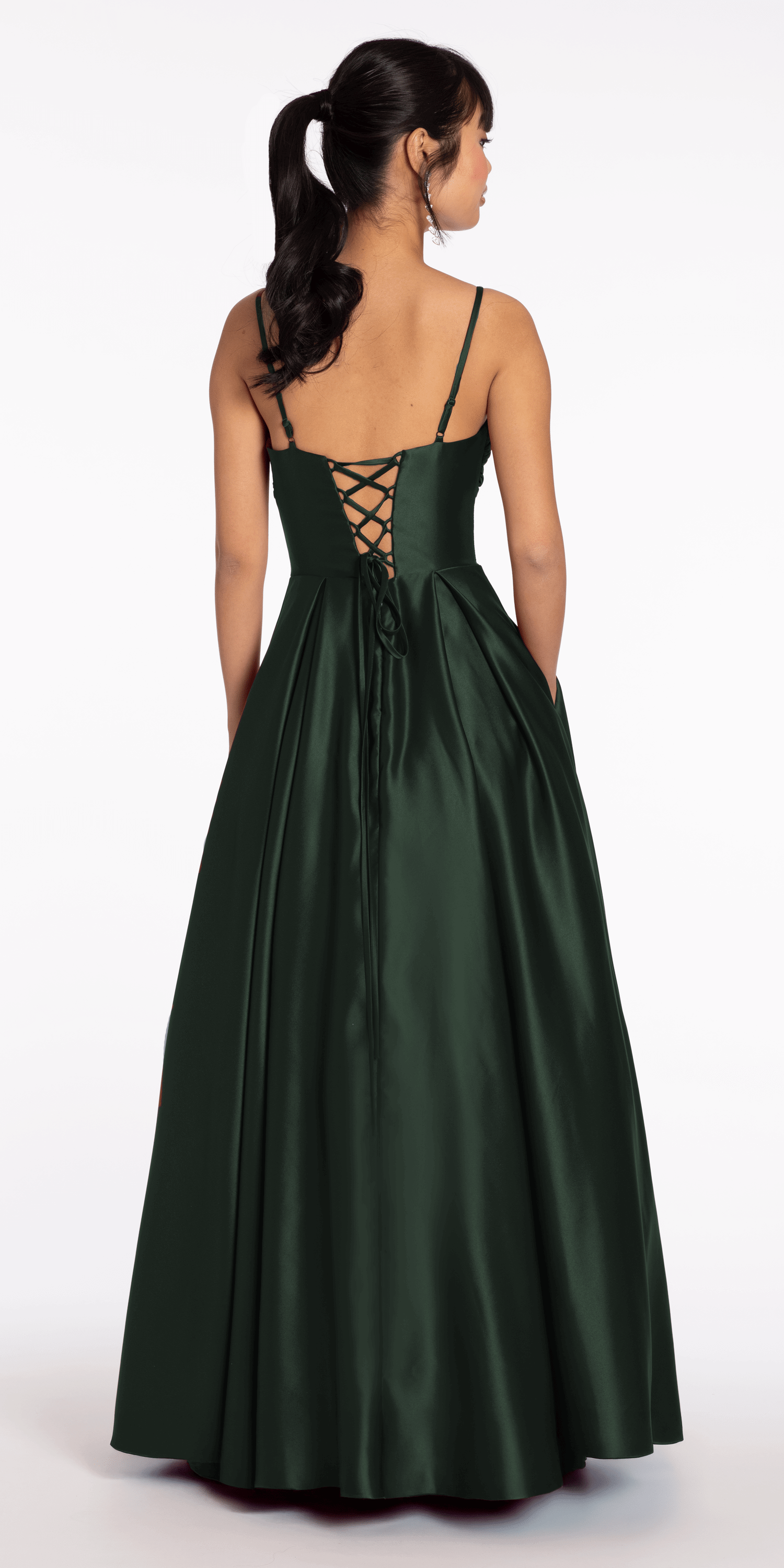 Sweetheart Pleated Satin Corset Ballgown with Pockets