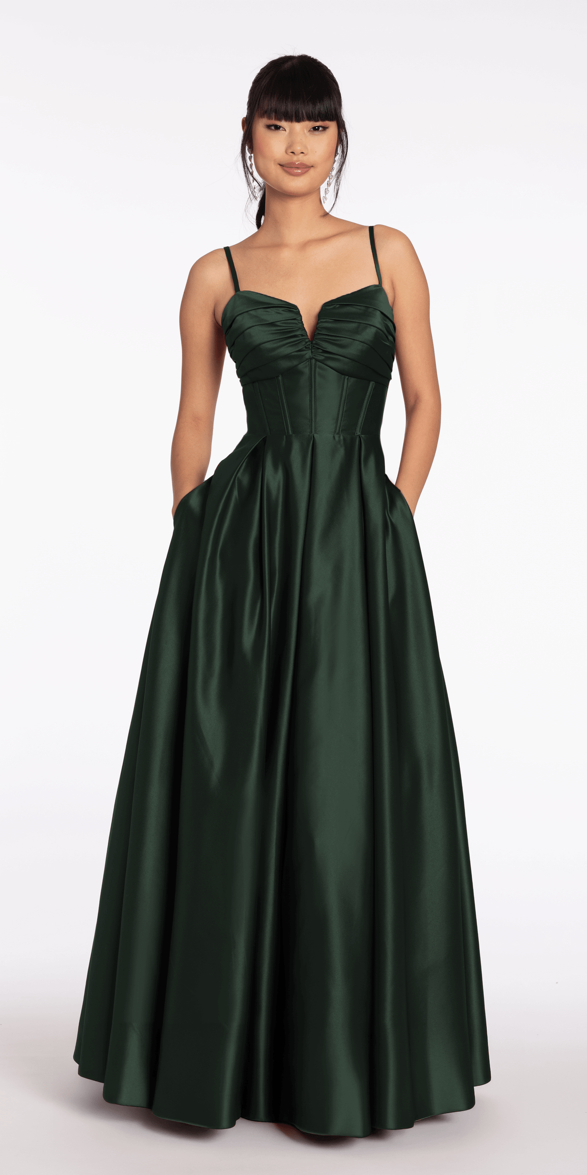 Sweetheart Pleated Satin Corset Ballgown with Pockets