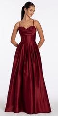 Satin Embroidered Sweetheart Corset Ballgown with Pockets