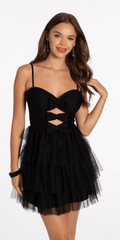 Peek a Boo Bows Mesh Tiered Fit and Flare Dress
