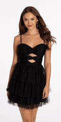 Peek a Boo Bows Mesh Tiered Fit and Flare Dress
