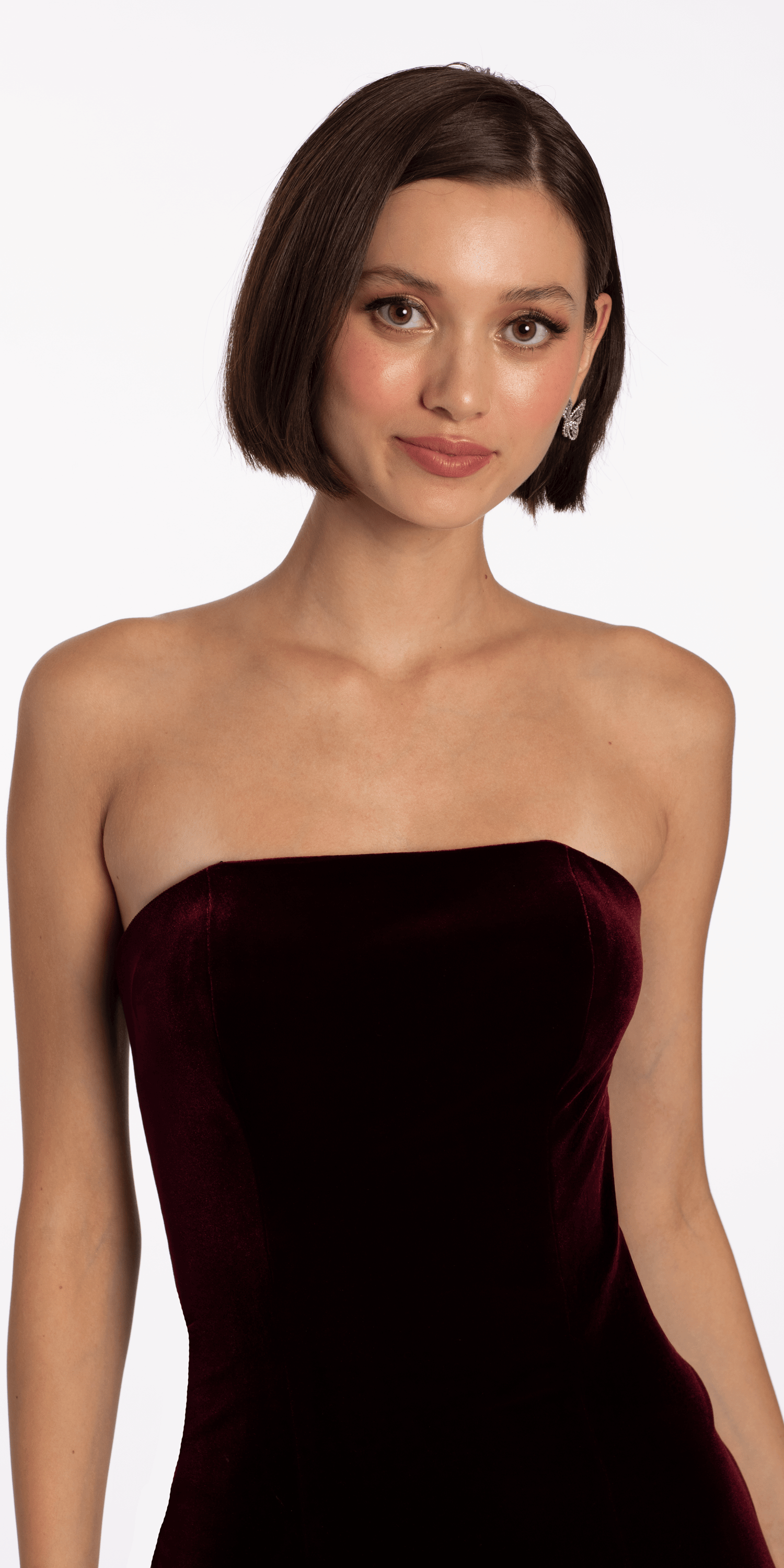 Strapless Velvet Bodycon Dress with Satin Bubble Hem