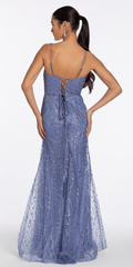 Glitter Mesh Notch Sweetheart Corset Trumpet Dress