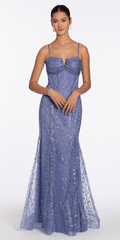 Glitter Mesh Notch Sweetheart Corset Trumpet Dress