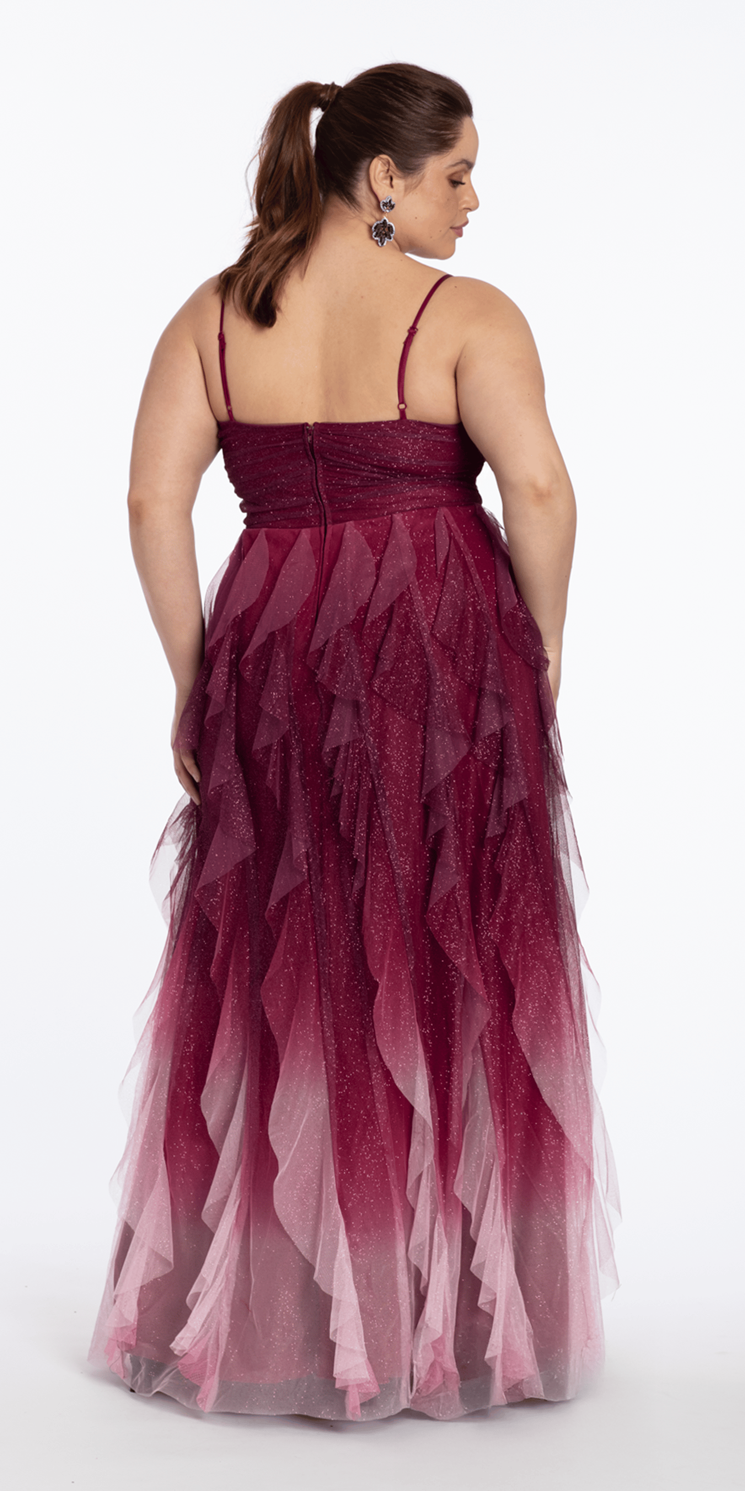 Ombre Glitter Mesh V Neck Ballgown with Tendrils
