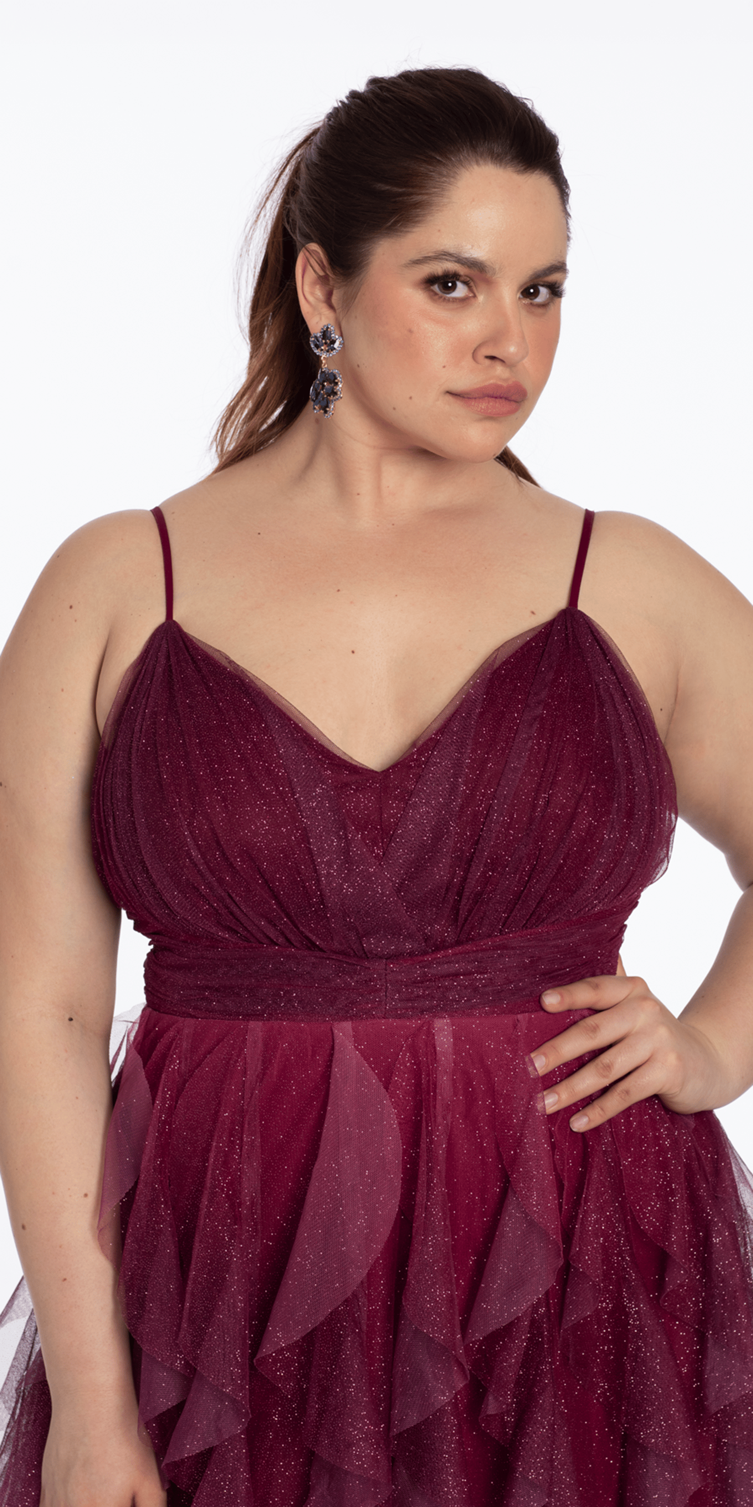 Ombre Glitter Mesh V Neck Ballgown with Tendrils