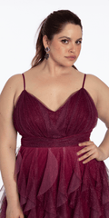 Ombre Glitter Mesh V Neck Ballgown with Tendrils