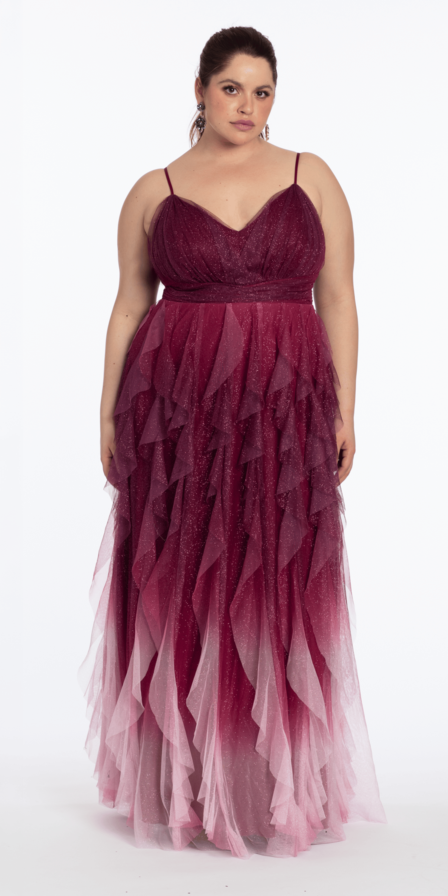Ombre Glitter Mesh V Neck Ballgown with Tendrils