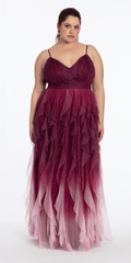 Ombre Glitter Mesh V Neck Ballgown with Tendrils