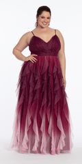Ombre Glitter Mesh V Neck Ballgown with Tendrils