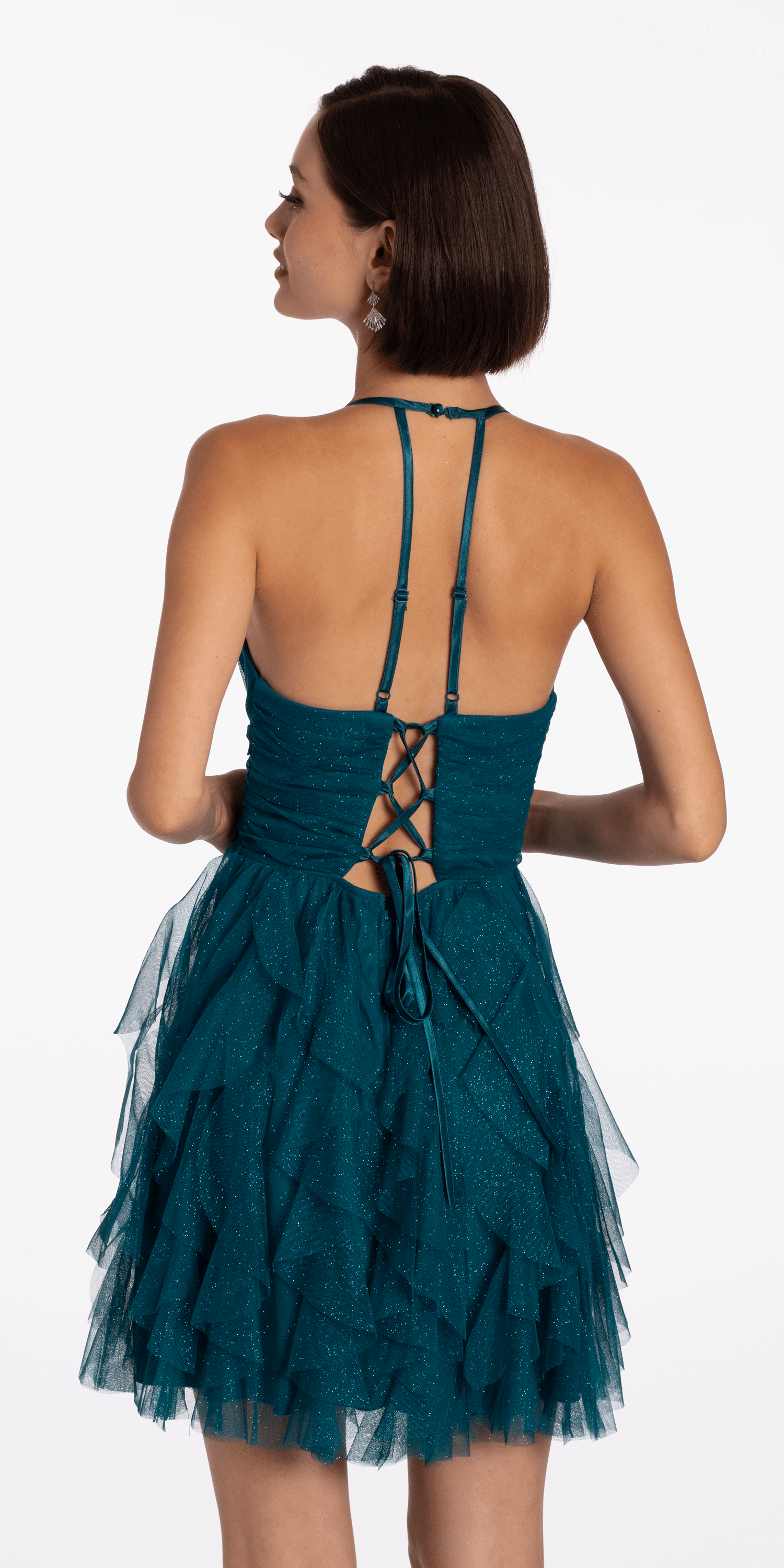 Scoop Neck Glitter Fit and Flare Dress with Tendrils