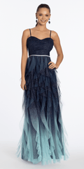 Strappy Back Ombre Glitter Mesh A Line Dress with Rhinestone Detail