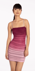 Ombre Glitter Mesh Bodycon Dress with Rhinestone Straps