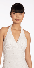 Pearl Glitter Halter Bodycon Dress with Ruching