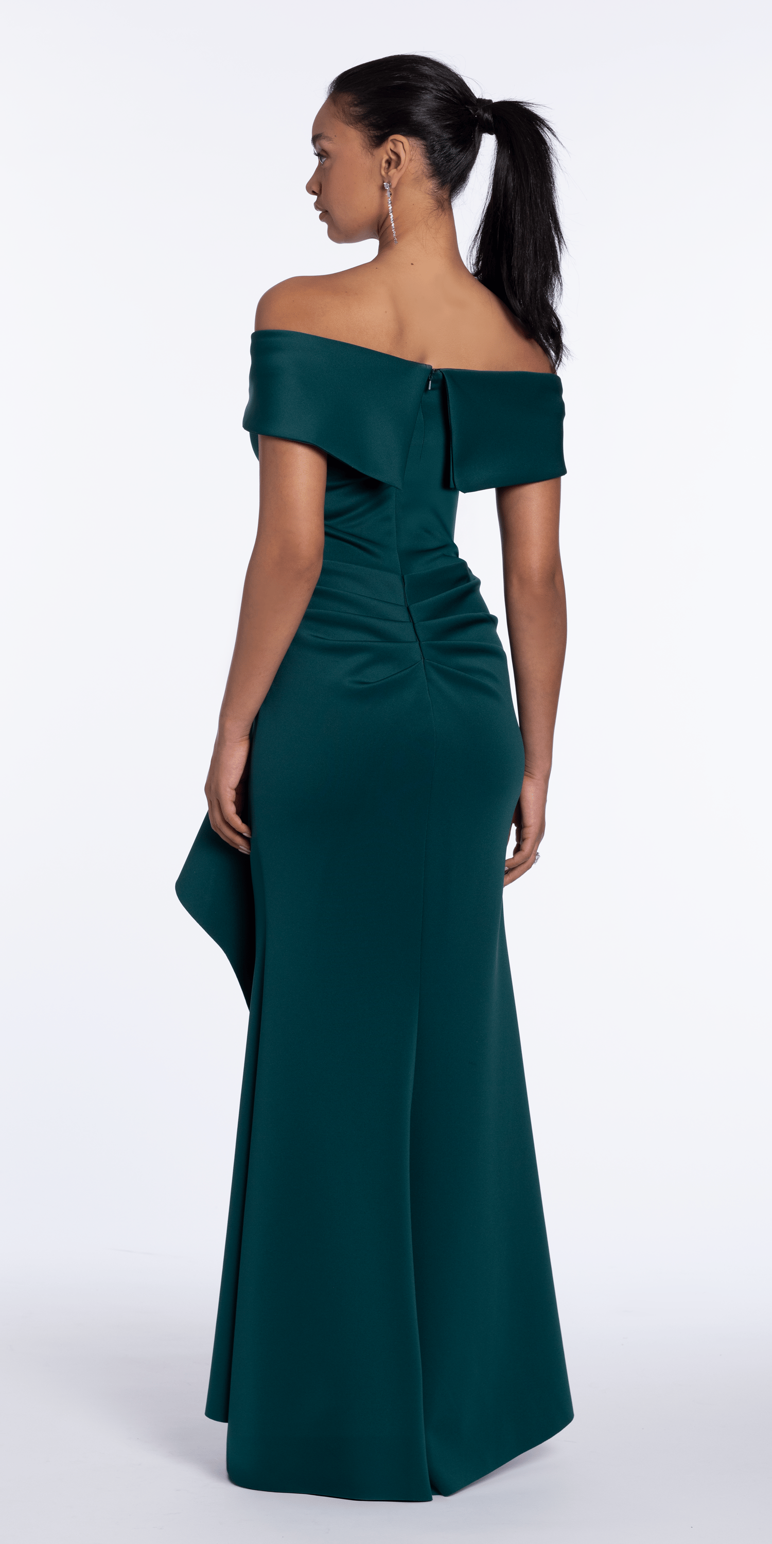 Off the Shoulder Scuba Dress with Side Ruffle