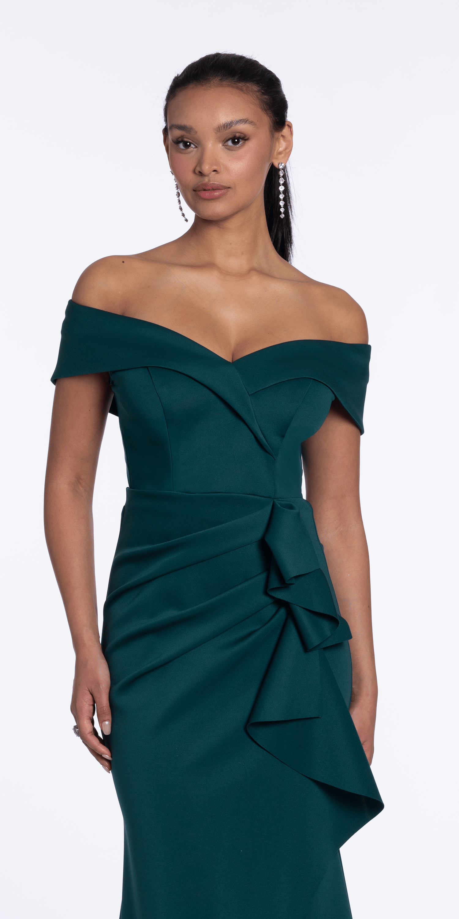 Off the Shoulder Scuba Dress with Side Ruffle