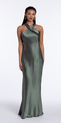 Satin Halter Column Dress