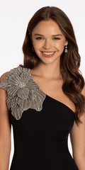 Jersey One Shoulder Mermaid Dress with Beaded Floral Applique