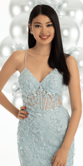 3D Floral Mesh Strappy Back Mermaid Dress with Godets