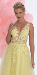 Deep V Back 3 D Floral Tulle Ballgown