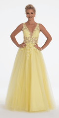 Deep V Back 3 D Floral Tulle Ballgown