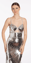 Rhinestone Sweetheart Keyhole Column Dress with Paillettes