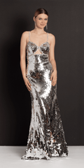 Rhinestone Sweetheart Keyhole Column Dress with Paillettes