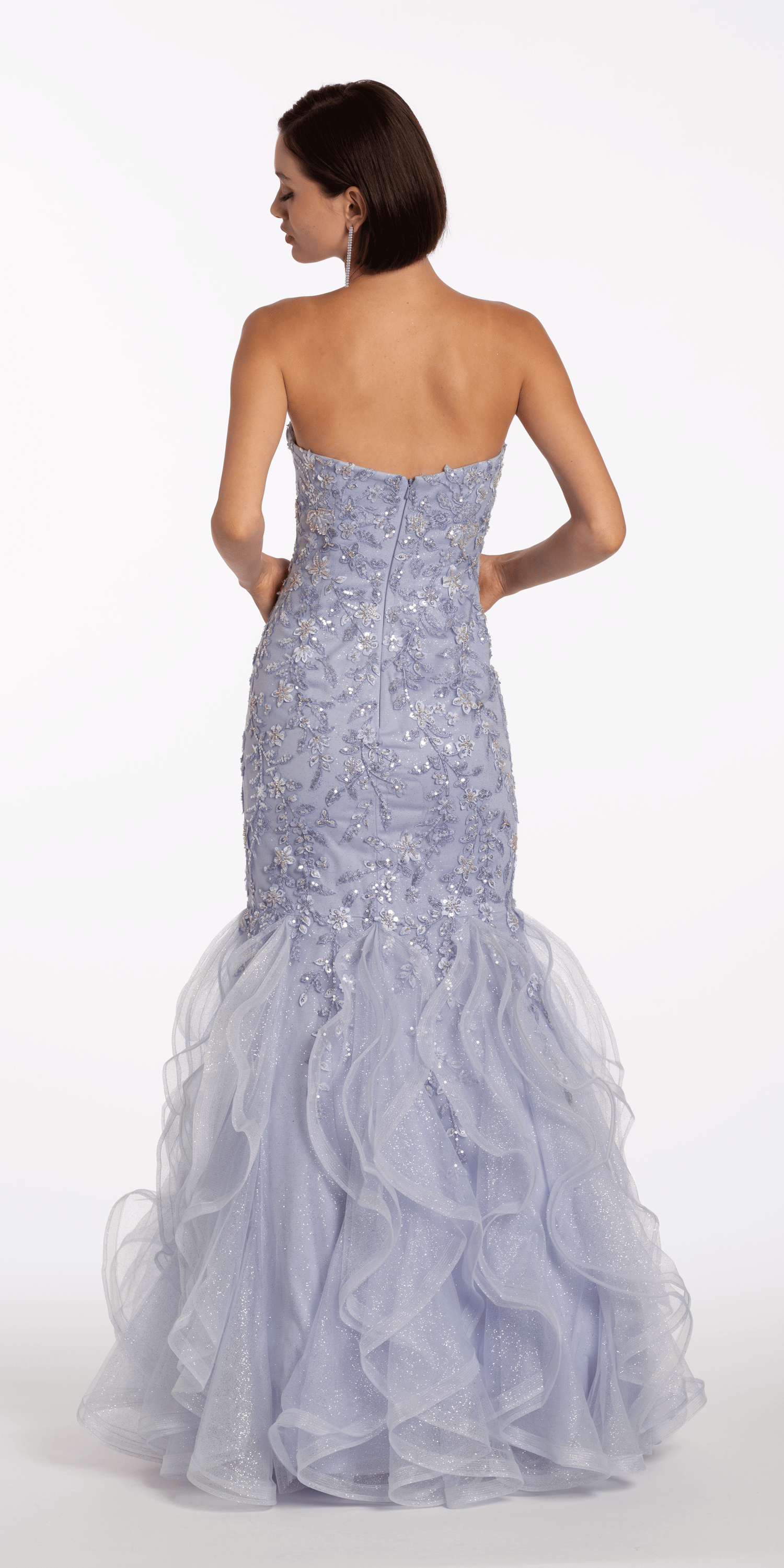 Floral Embellished Strapless Mermaid Dress with Horsehair Godets