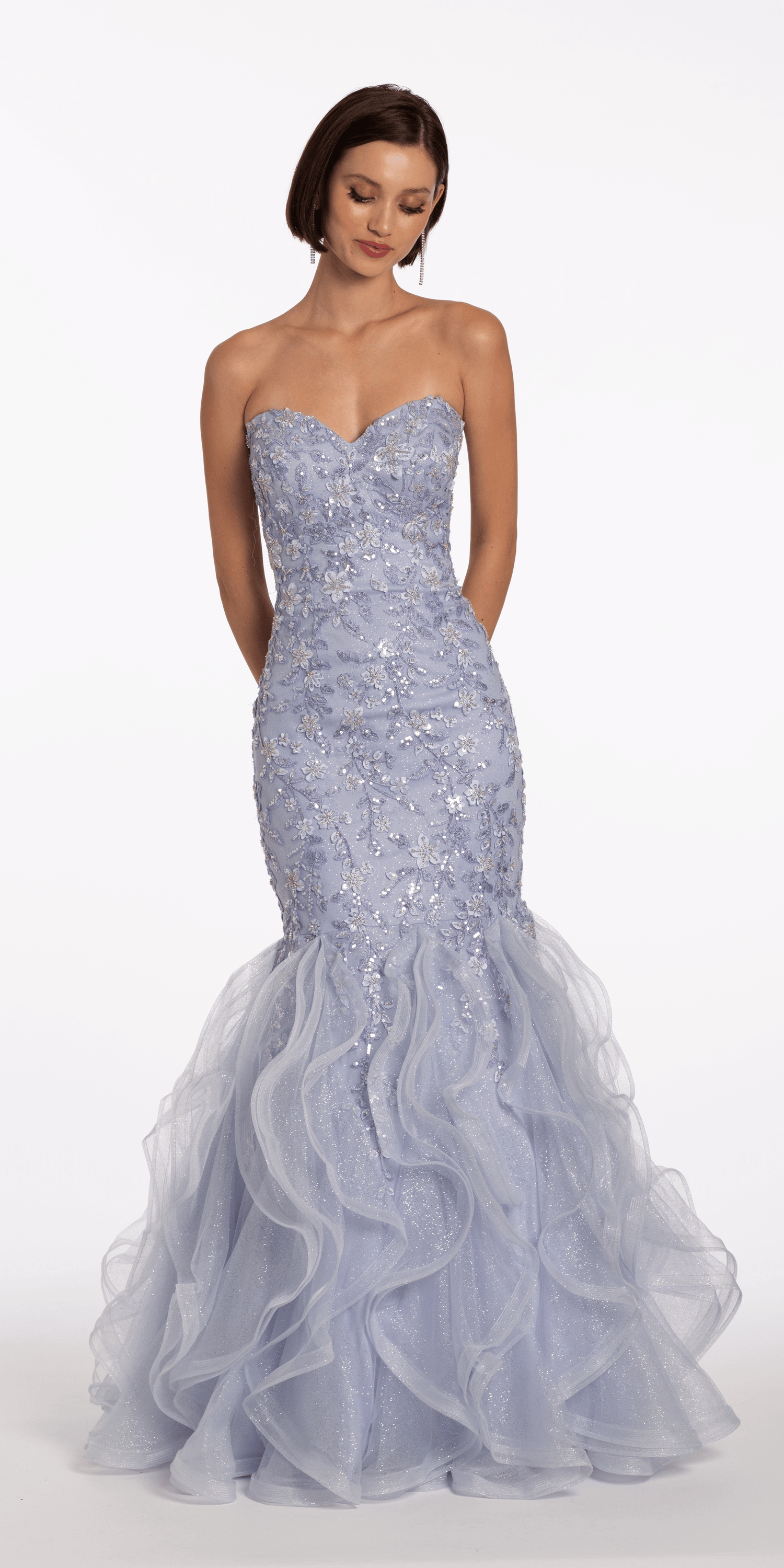 Floral Embellished Strapless Mermaid Dress with Horsehair Godets