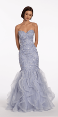 Floral Embellished Strapless Mermaid Dress with Horsehair Godets