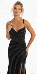 Shimmer Knit Criss Cross Sweetheart Column Dress with Heat Set Stones