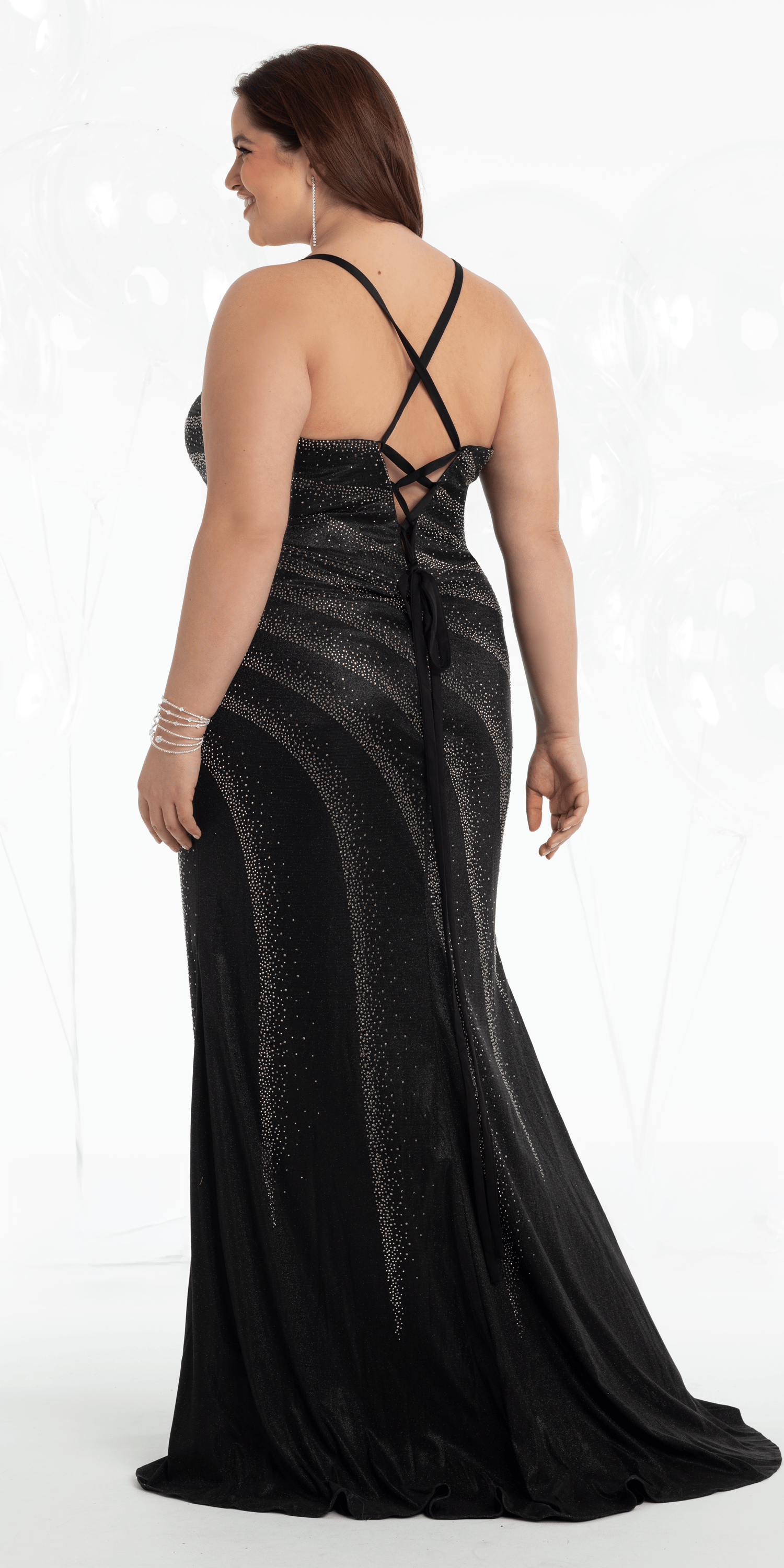 Shimmer Knit Criss Cross Sweetheart Column Dress with Heat Set Stones