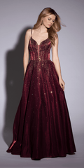 Satin Plunge Corset Ballgown with Heat Set Stones