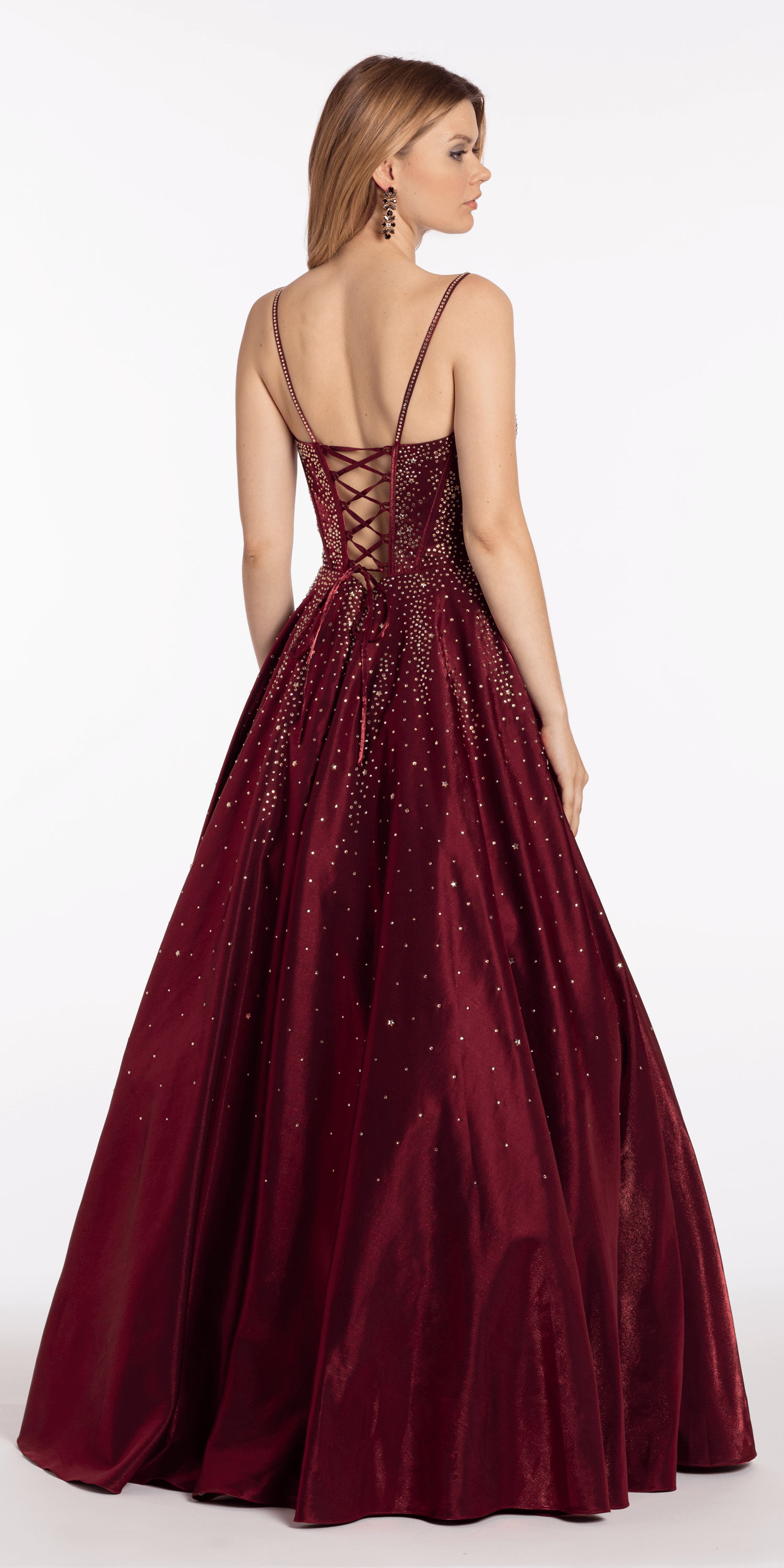 Satin Plunge Corset Ballgown with Heat Set Stones