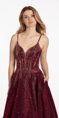 Satin Plunge Corset Ballgown with Heat Set Stones
