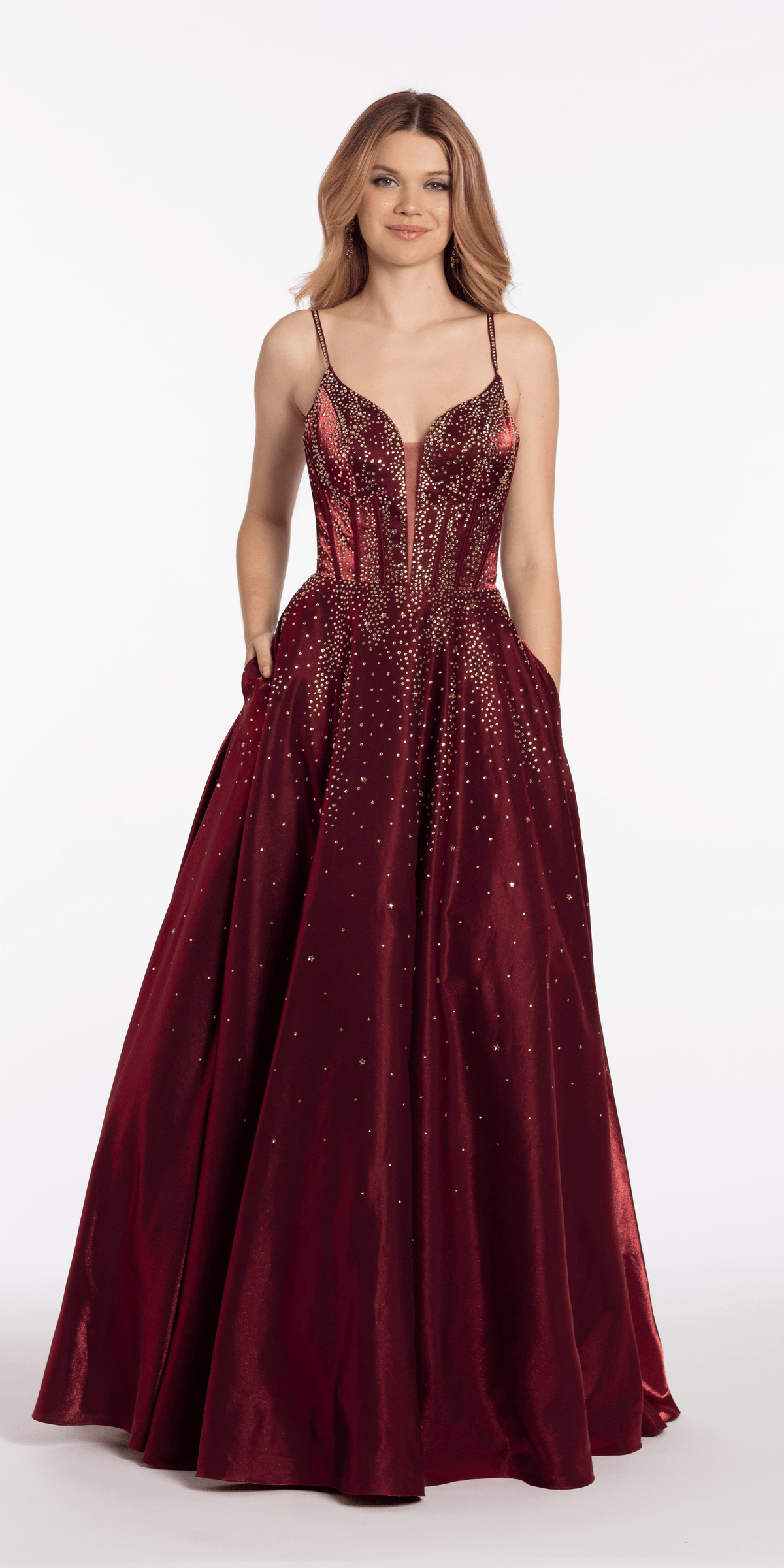 Satin Plunge Corset Ballgown with Heat Set Stones