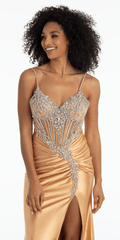 Spandex Satin Sweetheart Corset Trumpet Dress with Rhinestone Detail