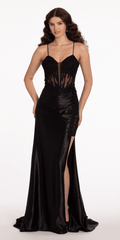 Plunging Embellished Corset Glitter Column Dress