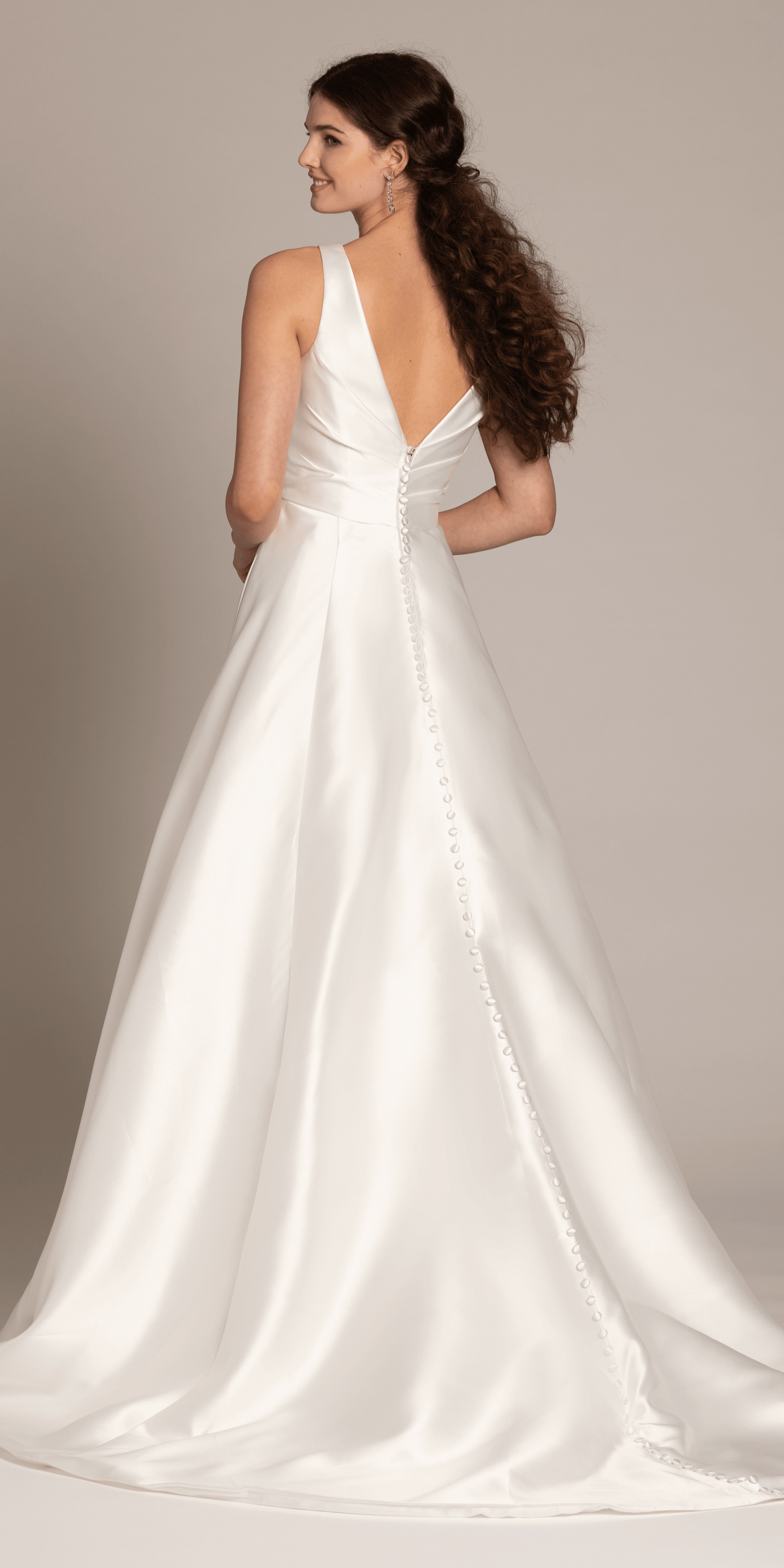 Deep V Neck Mikado A Line Dress with Pockets