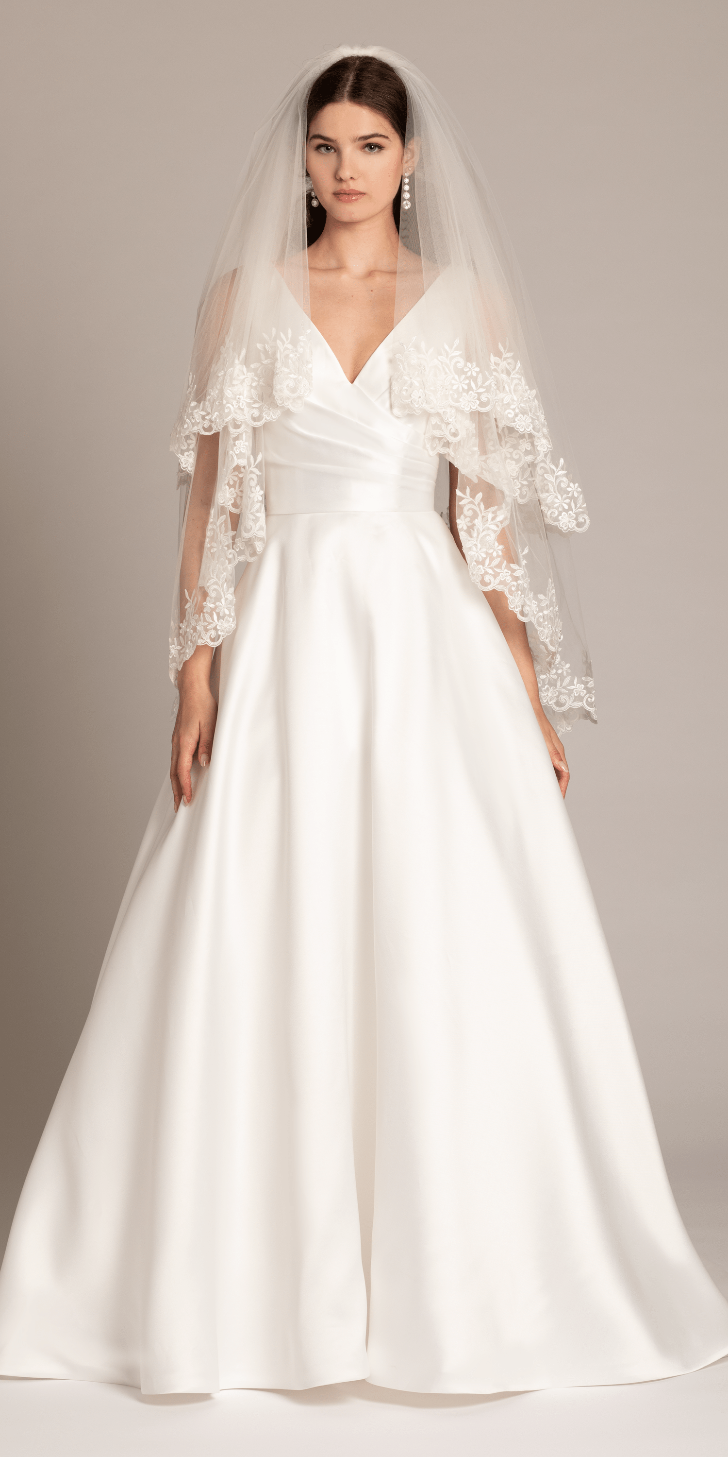 2 Tier Mesh Fingertip Veil with Pearl Appliques