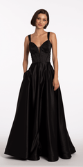 Beaded Satin Sweetheart Corset A Line Dress with Pockets