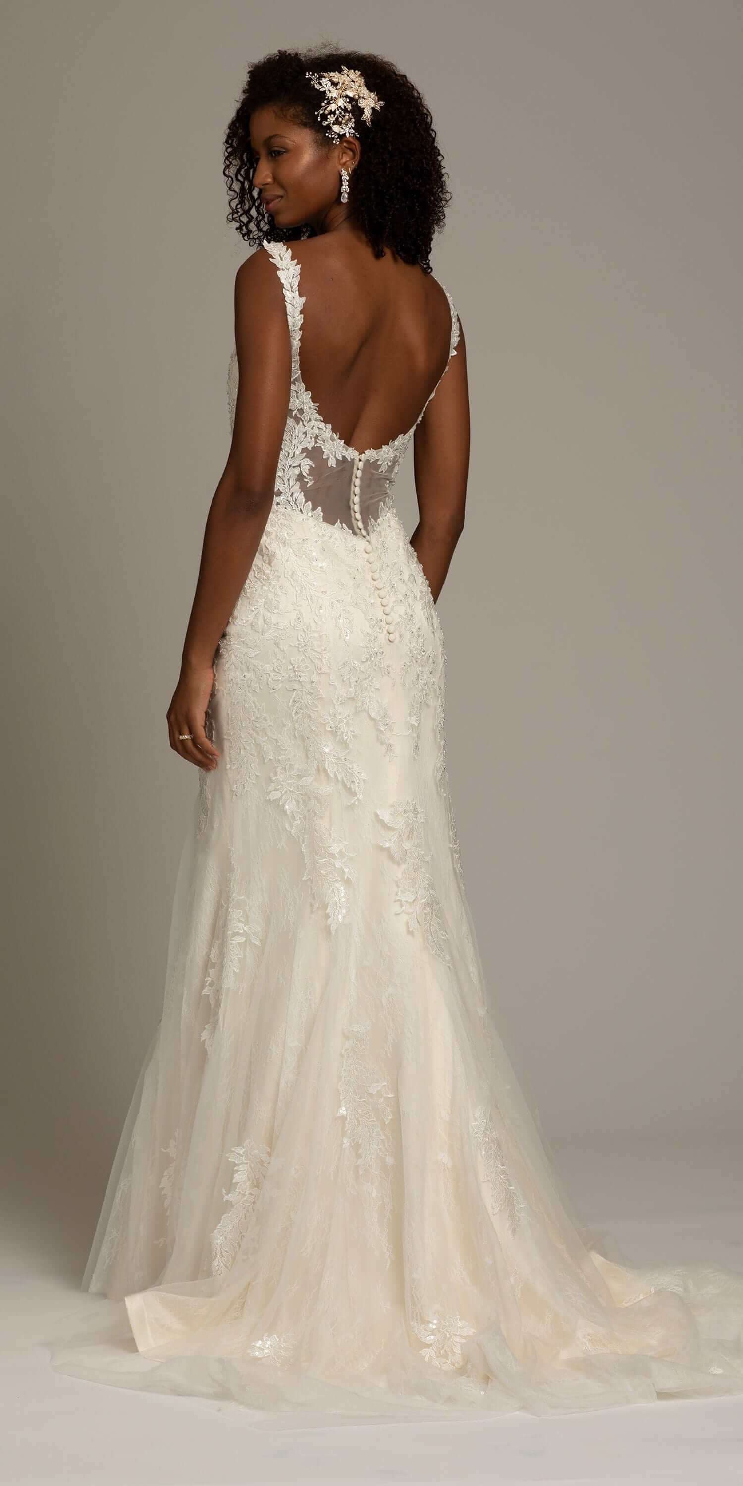 Illusion Scoop Back Embroidered Mermaid Dress