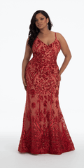 Sequin Embroidered Lace Up Back Mermaid Dress