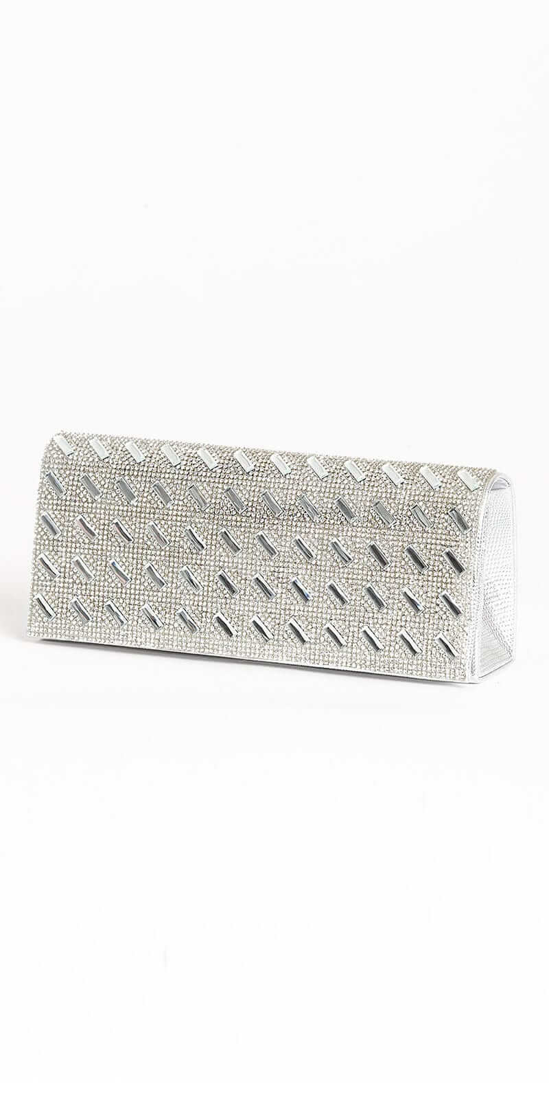 Embossed Baguette Rhinestone Full Flap Handbag