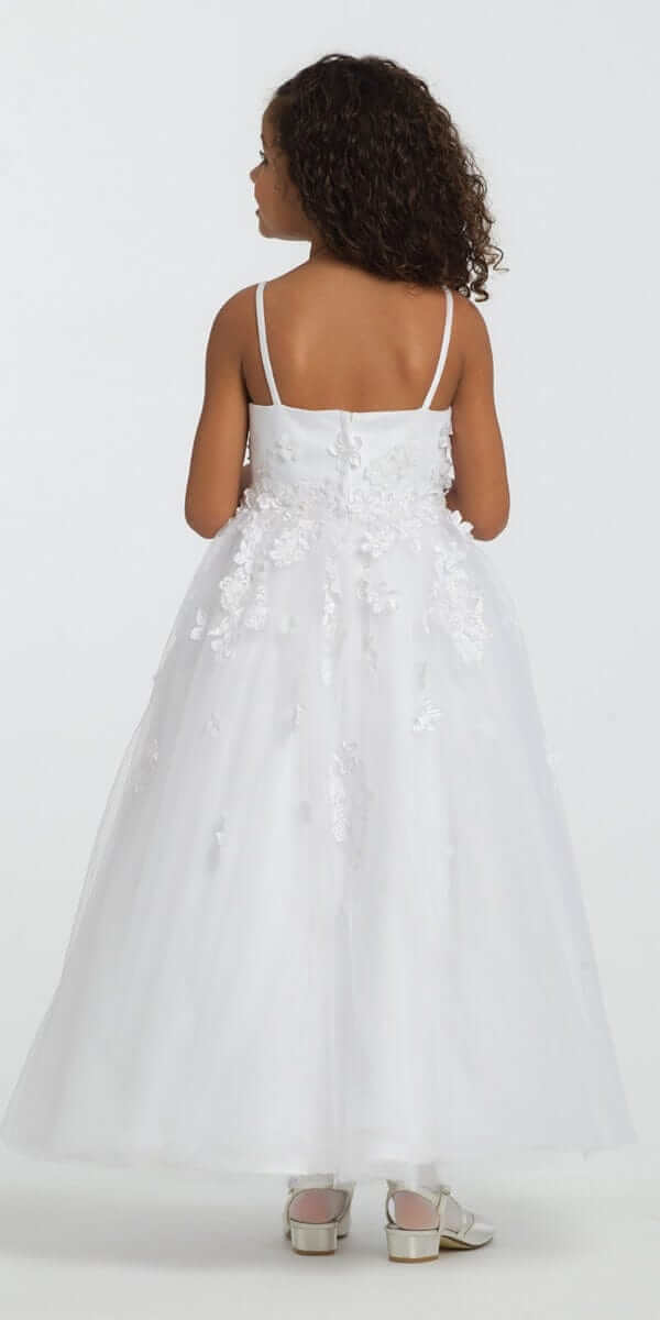 Satin Floral Applique Fit and Flare Flower Girl Dress