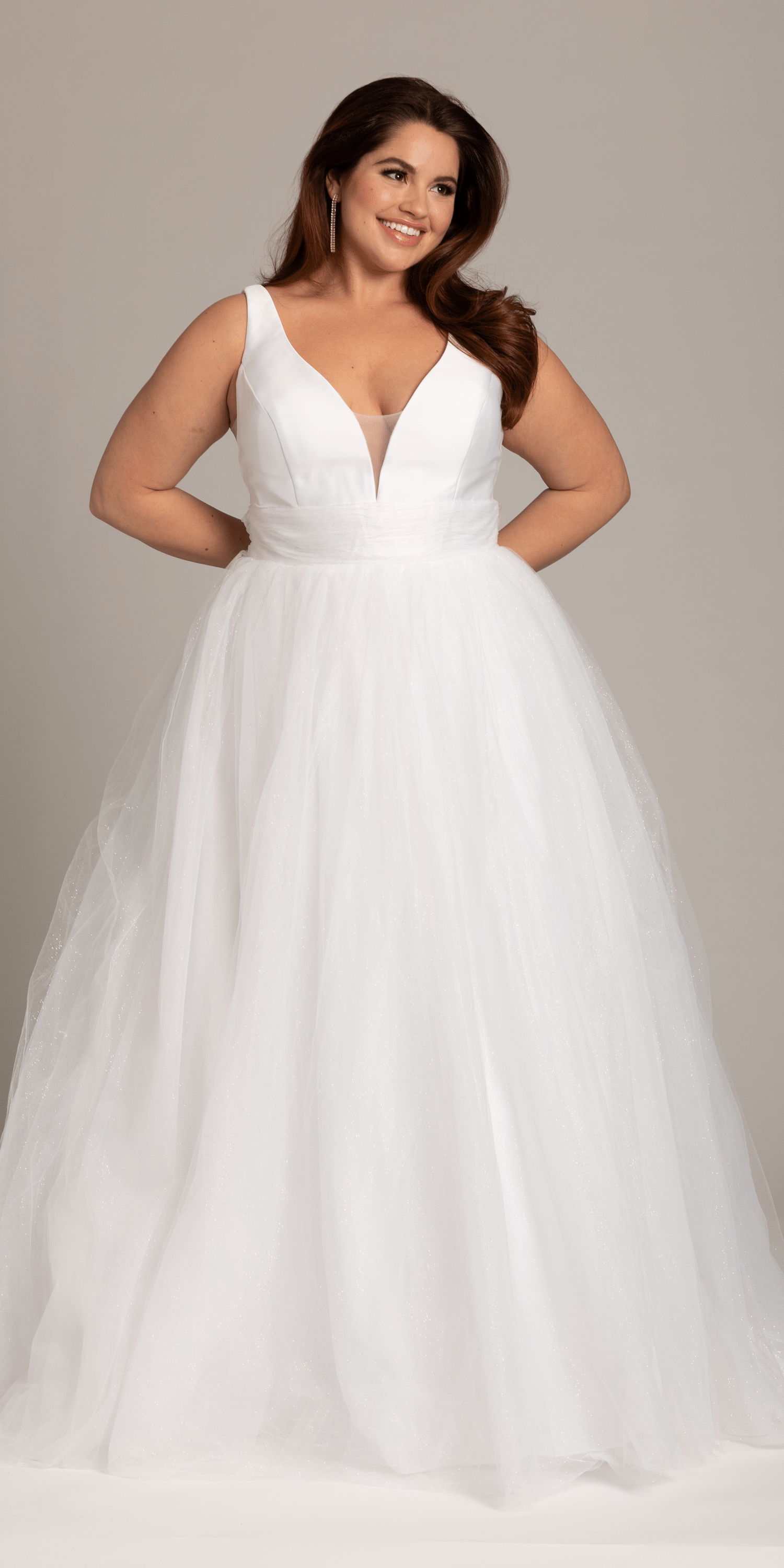 Plunging Mikado Glitter Ballgown with Bow Back