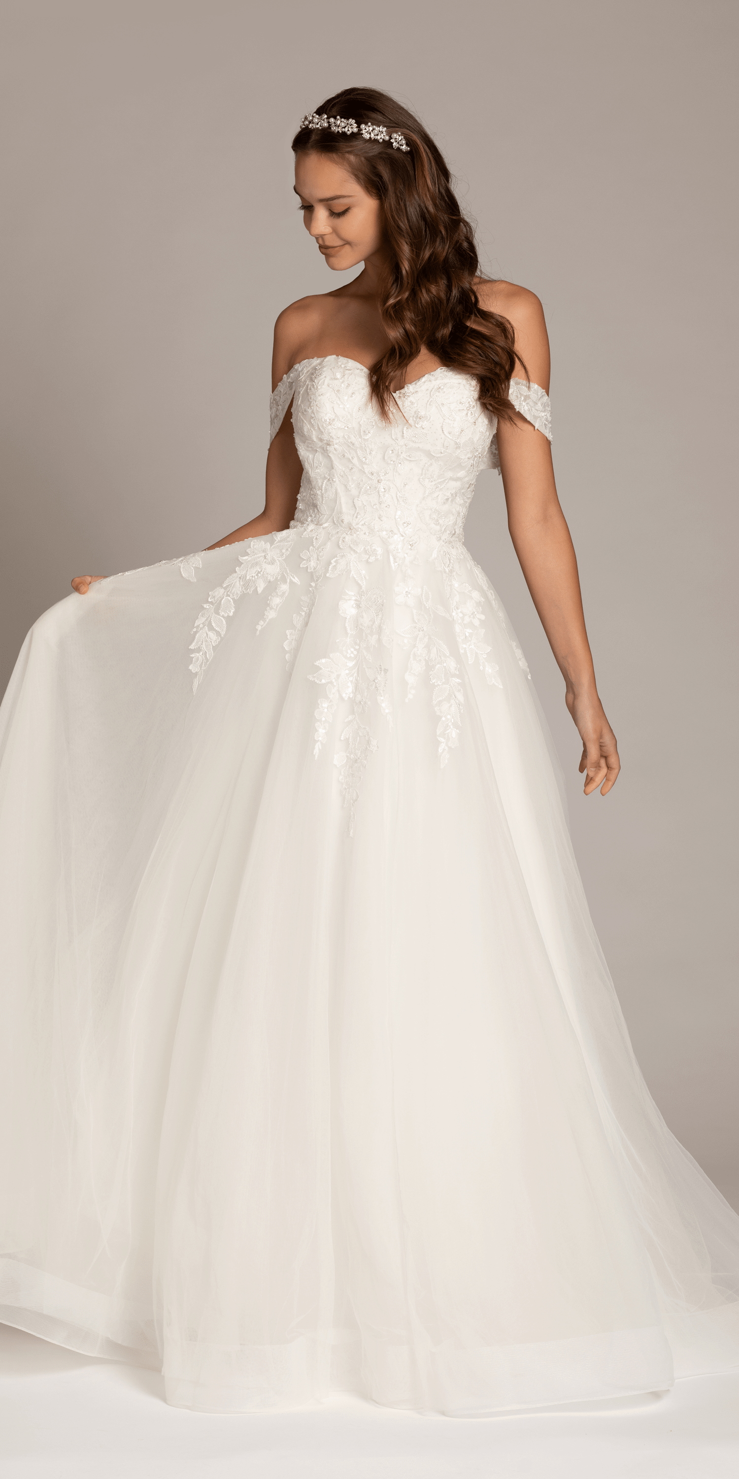 Sweetheart Tulle Floral Lace Off the Shoulder Ballgown